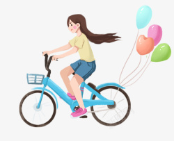 夏日装饰插图骑自行车的女孩插画素材
