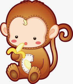 吃冰淇淋的动物手绘卡通吃香蕉小猴子高清图片