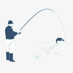 卡通手绘男人冰地钓鱼素材