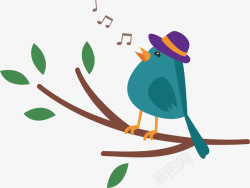 歌声免抠素材树枝唱歌的小鸟矢量图高清图片