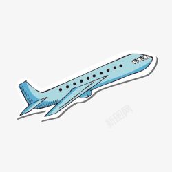 蓝色背景翅膀蓝色手绘飞机卡通贴纸高清图片