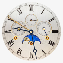 时针秒针白色圆形月亮表盘的老式时钟实物高清图片