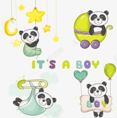 气球卡通熊猫动物图标矢量图图标