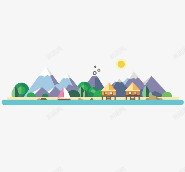 大山中的旅游圣地卡通png免抠素材_88icon https://88icon.com 亭子 山清水秀 山间 矢量山水