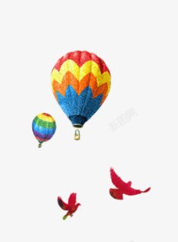 唯美精美彩色气球热气球飞鸟翅膀素材