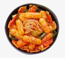 韩式食材丰盛的年糕火锅高清图片