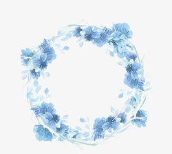 蓝色手绘鲜花花圈背景素材