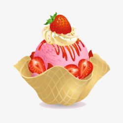 诱人冰激凌球奶牛草莓冰淇淋高清图片