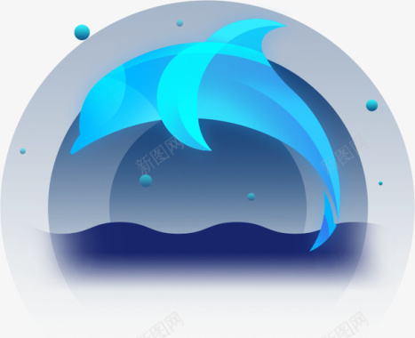 时尚立体蓝色海豚装饰图案图标图标