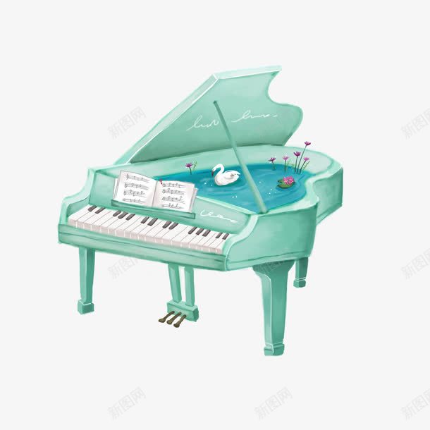 卡通水彩钢琴png免抠素材_88icon https://88icon.com 卡通 水彩钢琴 薄荷色钢琴