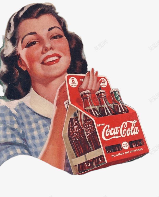可乐海报png免抠素材_88icon https://88icon.com 可乐 可口可乐 复古 女人 宣传 手绘 海报