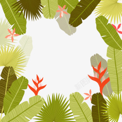 创意夏威夷棕榈树叶框架素材
