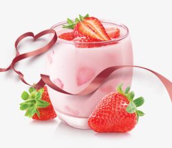 酸奶和草莓春季草莓酸奶促销海报高清图片