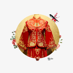 复古中式龙凤褂嫁衣素材