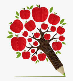 红色苹果树铅笔素材