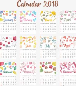 花朵日历水彩手绘风2018年可爱台历高清图片