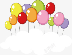 白云黑线框彩色气球束云朵标题框矢量图高清图片