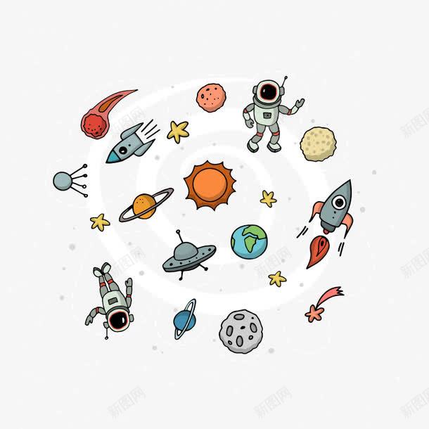 创意太空和宇航员插画矢量图ai免抠素材_88icon https://88icon.com 九大行星 土星 地球 天王星 太阳系 宇宙 宇航员 木星 水星 海王星 火星 火箭 矢量图 行星 轨迹 金星 飞碟