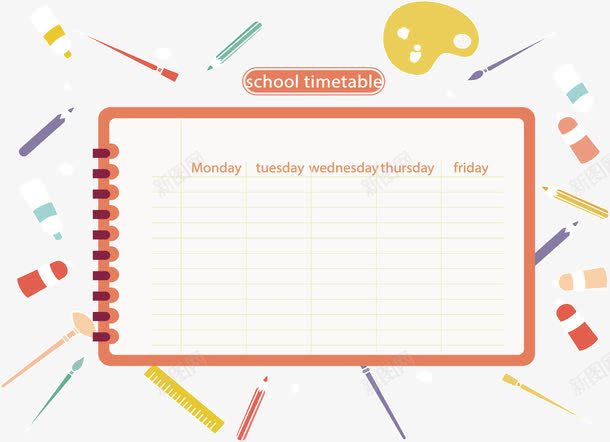 活页本课程表png免抠素材_88icon https://88icon.com 手绘课表 活页本 活页课表 画笔 矢量png 课程表 调色盘