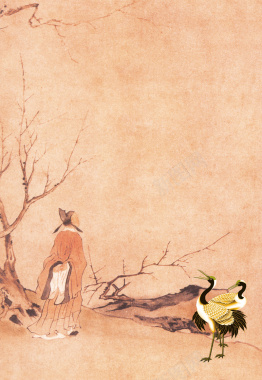 中国风诗人飞鹤米黄色背景背景