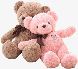 粉色小熊PNG两个毛绒玩具高清图片