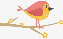 早鸟卡通小花树枝上的卡通小鸟高清图片