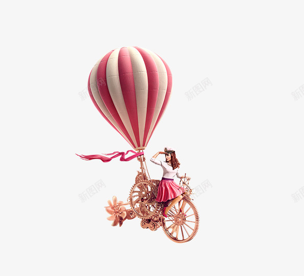 卡通手绘骑车的女孩png免抠素材_88icon https://88icon.com 免抠卡通女孩 卡通 手绘 粉色丝带 粉色的热气球 骑车的女孩