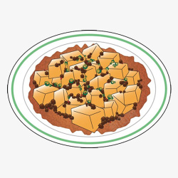 卡通豆腐卡通手绘盘子里的食物小葱豆腐高清图片