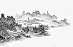 中国风山水画连绵山脉素材