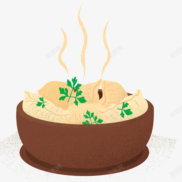 卡通饺子png免抠素材_88icon https://88icon.com 传统 传统美食 卡通 白面饺子 绿色彩菜叶 美食 饺子 香味 香菜