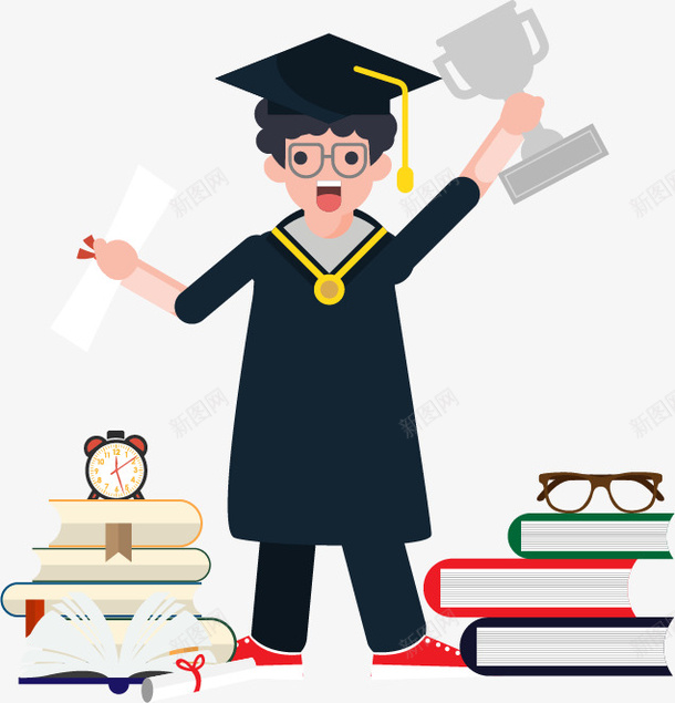 拿奖杯的毕业大学生png免抠素材_88icon https://88icon.com 大学生 学位 学士帽 学士服 恭喜毕业 毕业