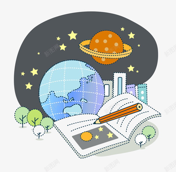 安静学习的夜晚png免抠素材_88icon https://88icon.com 书本 学习 学生 星星 月亮 资料 钢笔 黑夜