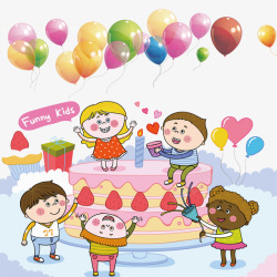 儿童吃草莓卡通庆祝庆祝快乐蛋糕高清图片