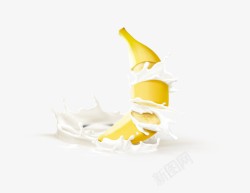 黄色香蕉泡在牛奶里素材