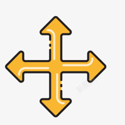 箭头方向标手绘卡通黄色十字箭头坐标定位高清图片