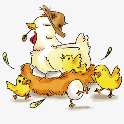 鸡窝卡通鸡妈妈和小鸡高清图片