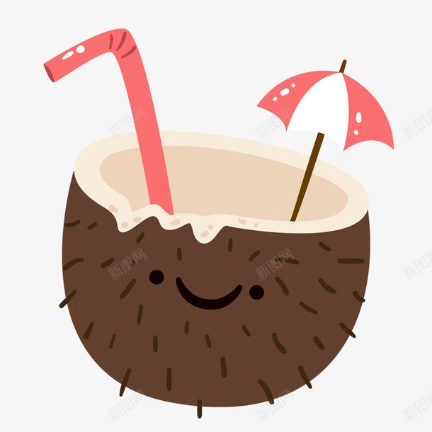 椰子汁和吸管png免抠素材_88icon https://88icon.com 卡通 叶子 吸管 手绘 棕色的 椰子汁 简图