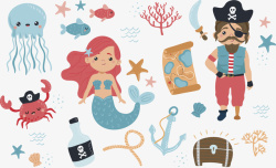 彩色小海星卡通美人鱼海盗海底动物高清图片