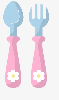 叉勺套粉红色手柄勺叉可爱卡通婴儿高清图片