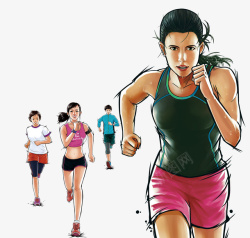 卡通奔跑背影卡通马拉松跑步奔跑运动海报高清图片