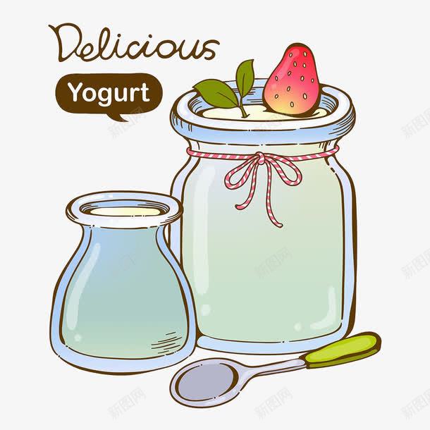 酸奶png免抠素材_88icon https://88icon.com 勺子 手绘酸奶 牛奶 瓶子 草莓