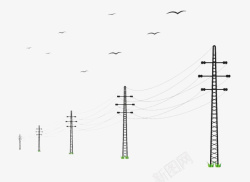 手绘黑色高压电线杆素材