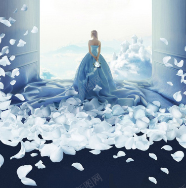 蓝色花瓣裙婚礼婚纱婚庆海报背景背景