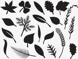 线条植物手绘黑色树叶剪影高清图片