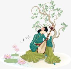 文化树古代琵琶女高清图片