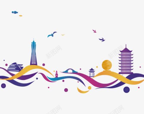 紫色创意典雅企业文化杭州地标免图标图标