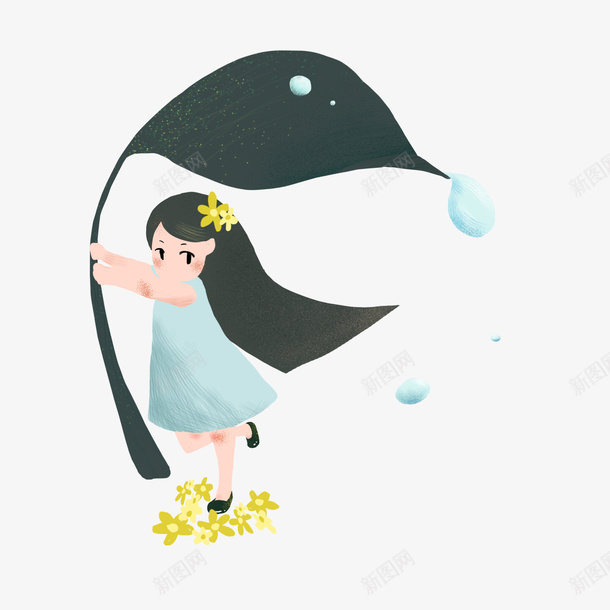 卡通手绘寒露插画png免抠素材_88icon https://88icon.com 创意 动漫动画 卡通手绘 女孩 寒露插画 简约 绿叶