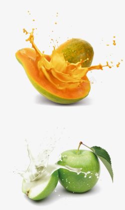 黄桃果汁喷溅木瓜高清图片