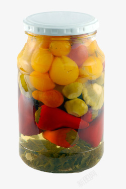 透明玻璃罐头白色盖子透明玻璃罐头里的腌制混高清图片