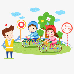绿色校园卡通骑自行车的人物高清图片